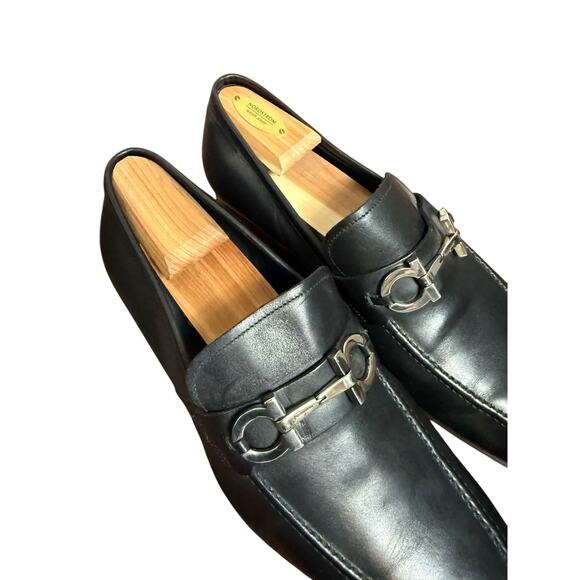Ferragamo Black Italian Leather Gancini Bit Square Toe Slip On Dress Loafer 10.5 main image 7